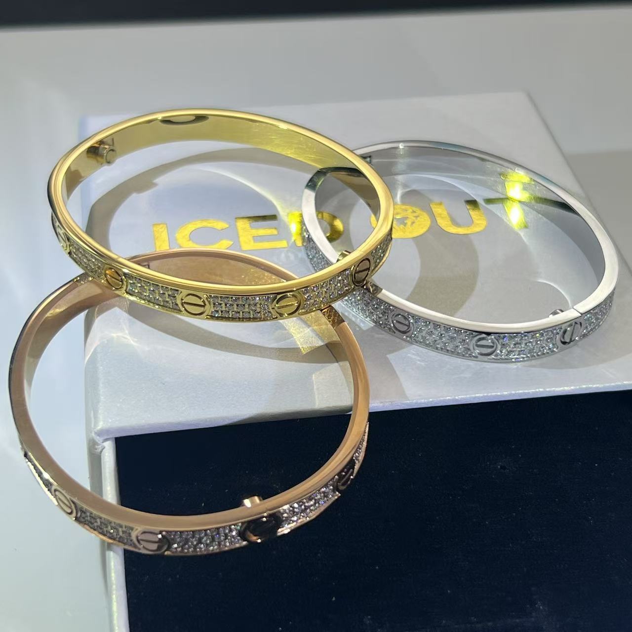 Rose Gold Plated Iced Bangle Bracelet