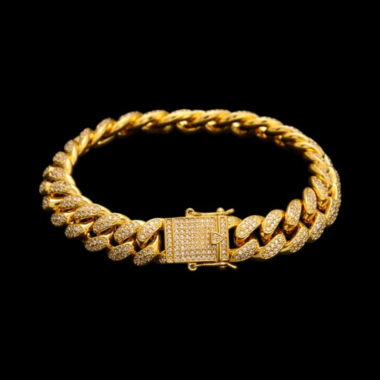 12mm Gold Plated Iced Out Miami Cuban Bracelet