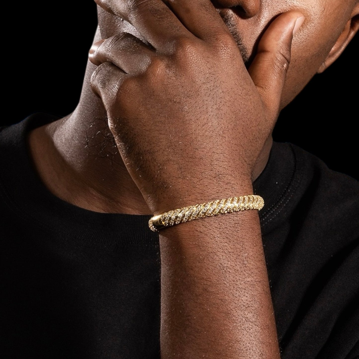 Prestige Iced Fluted Bangle Bracelet - Gold Plated