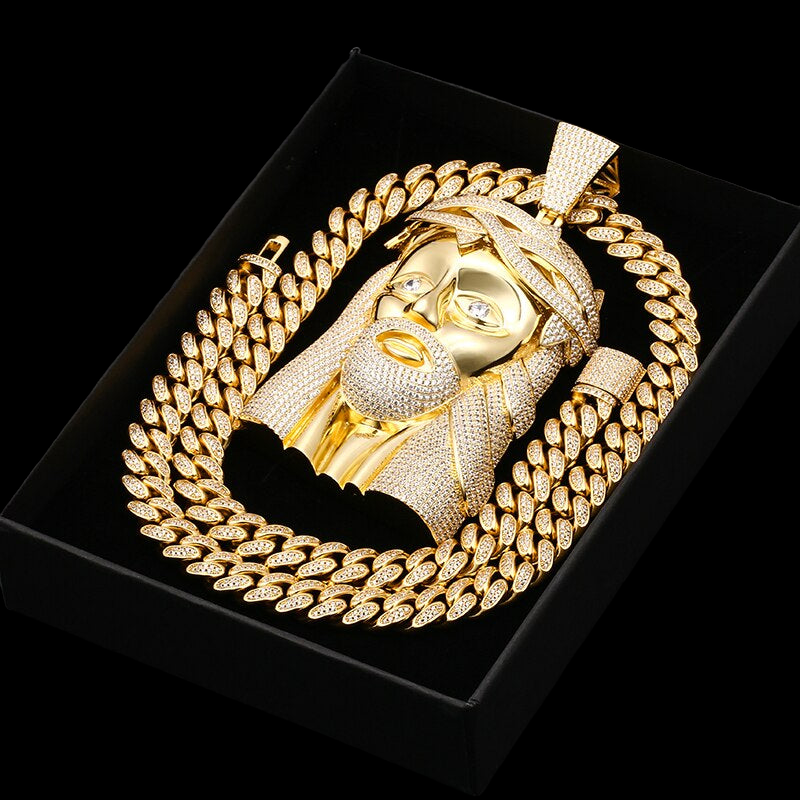 Plaqué Or XXL Iced Out Jésus Pièce