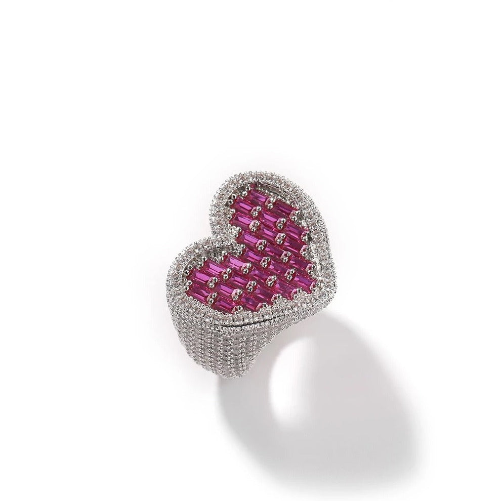 Bague Coeur avec Diamants Baguette Violets