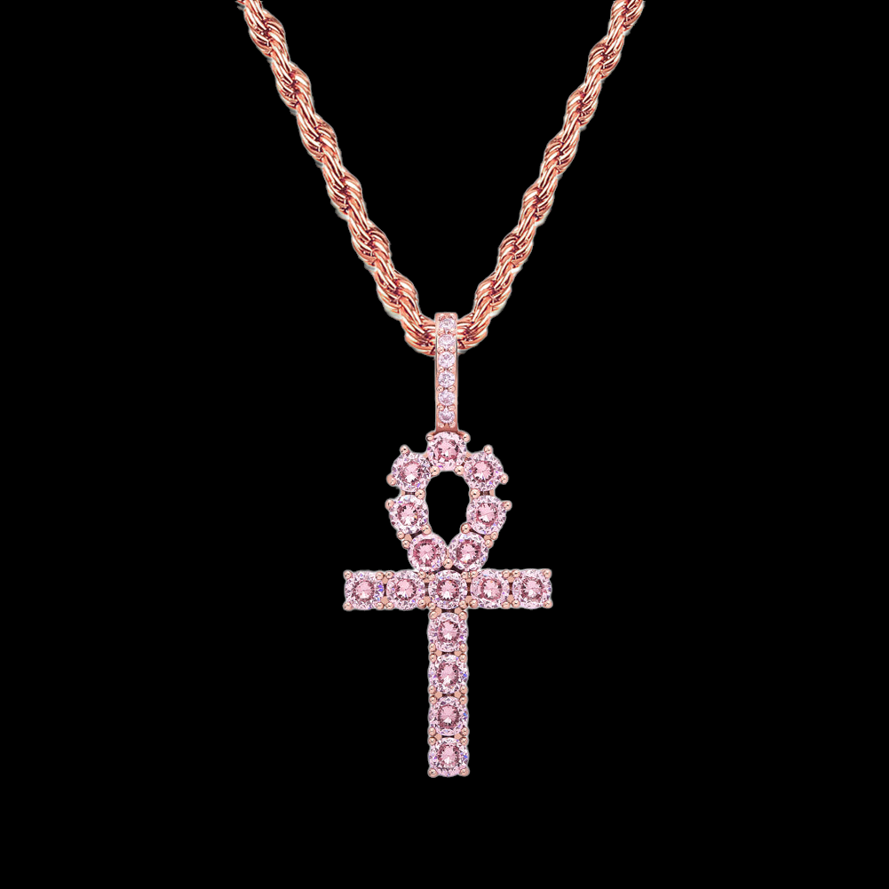 Pink Diamond Ankh Cross Pendant - Main Image