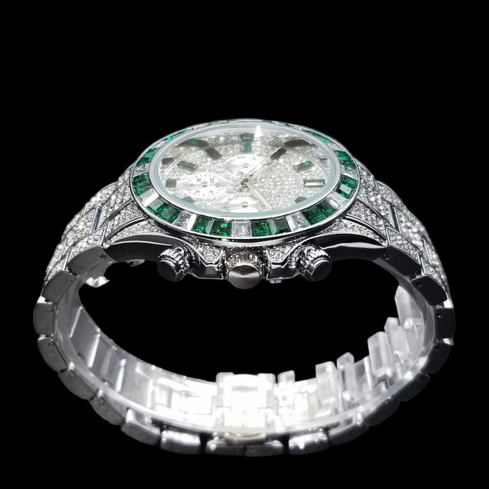 Emerald Frost 42mm – Fully Iced Chronograaf Horloge