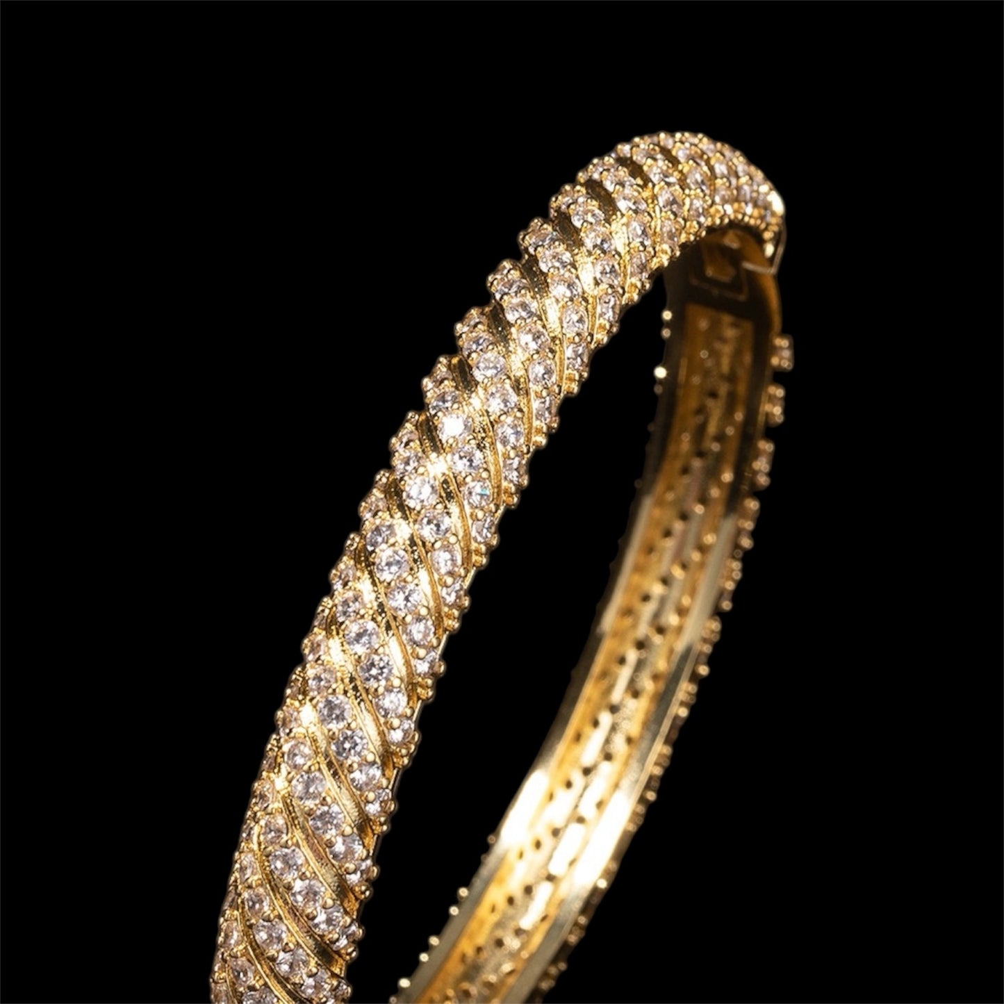 Prestige Iced Fluted Bangle Bracelet - Gold Plated