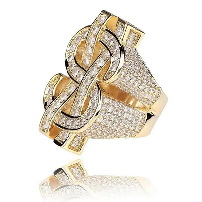 Gold Plated Iced Out Dollar Ring