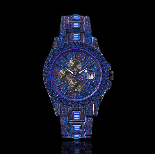 Montre chronographe bleue plaquée noire | Saphir