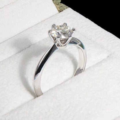 Round Silver Moissanite Diamond Engagement Ring