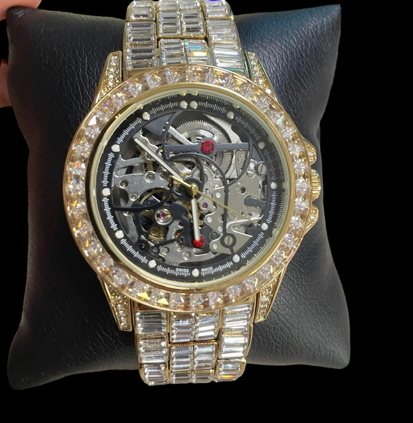 Gold Plated Baguette Diamond Automatic Rollie Watch