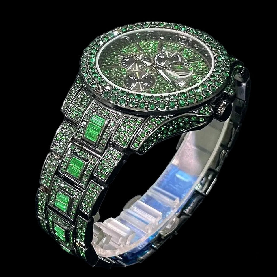 Black Plated Groene Chronograaf Horloge | Smaragd