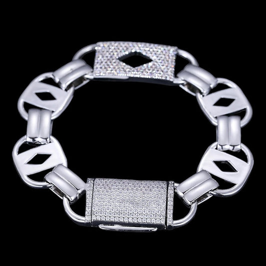 Silver Moissanite Diamond King Chain Bracelet