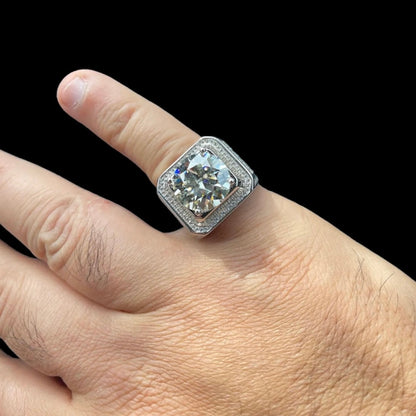 Square Silver Moissanite Diamond Ring