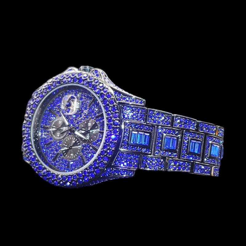 Black Plated Blauwe Chronograaf Horloge | Saffier