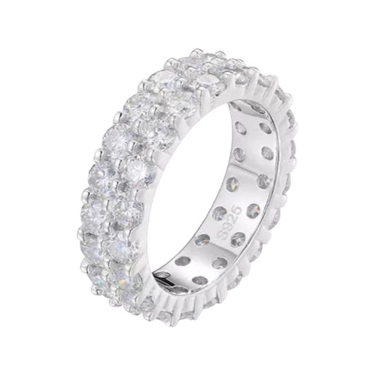 6mm Zilveren Dubbele Rij Moissanite Diamanten Ring