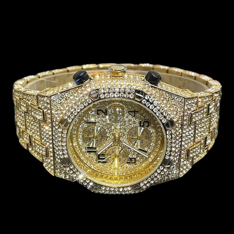 Gold Plated Diamanten Royal Chronograph Watch