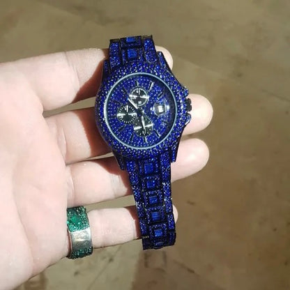 Black Plated Blauwe Chronograaf Horloge | Saffier
