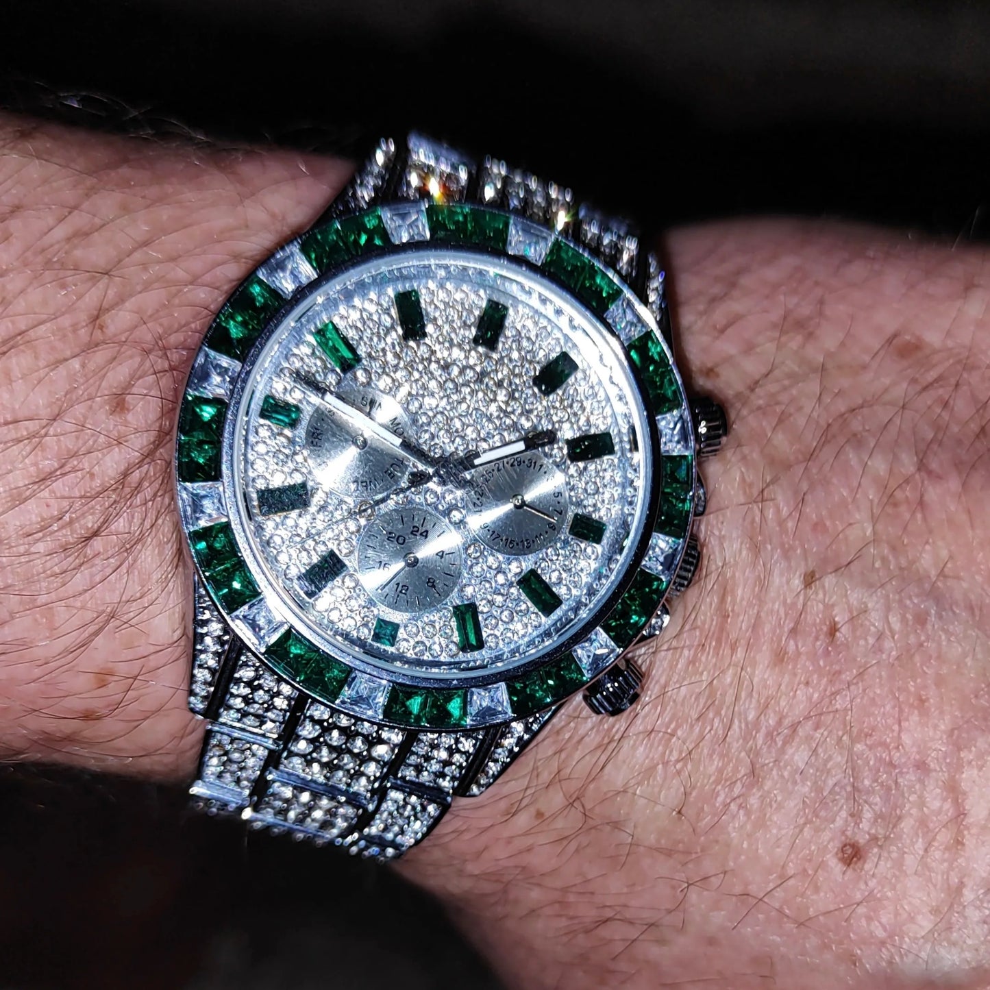 Iced Out Chronograph Watch | Emerald