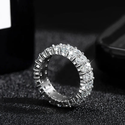 6mm Silver Double Row Moissanite Diamond Ring