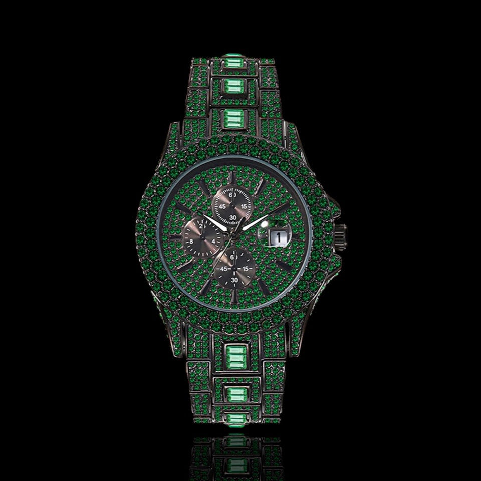 Black Plated Groene Chronograaf Horloge | Smaragd