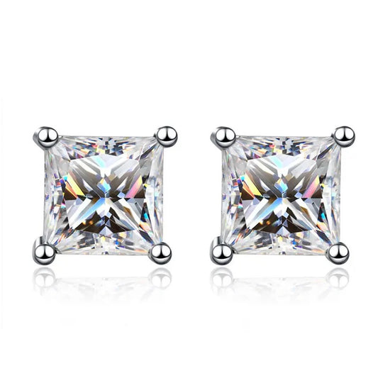 Silver Moissanite Diamond Princess Cut Earrings