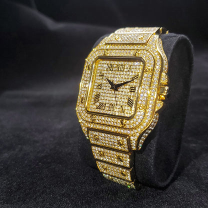 Fully Iced Out Gold Plated King Square Watch