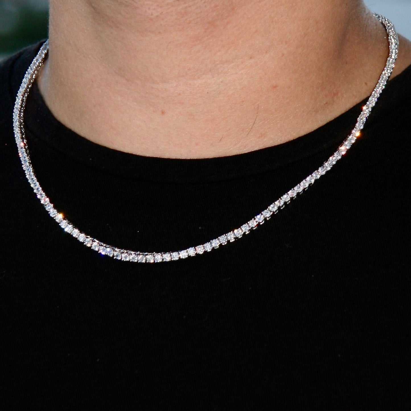 3MM WHITE GOLD PLATED TENNIS CHAIN