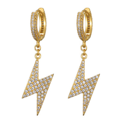 Gold Plated Iced Out Lightning Hoop Earrings