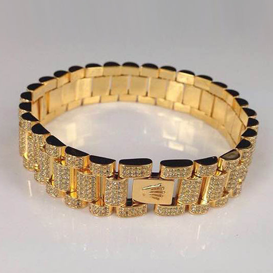 Gold Plated Fully Iced Out Rollie Armband