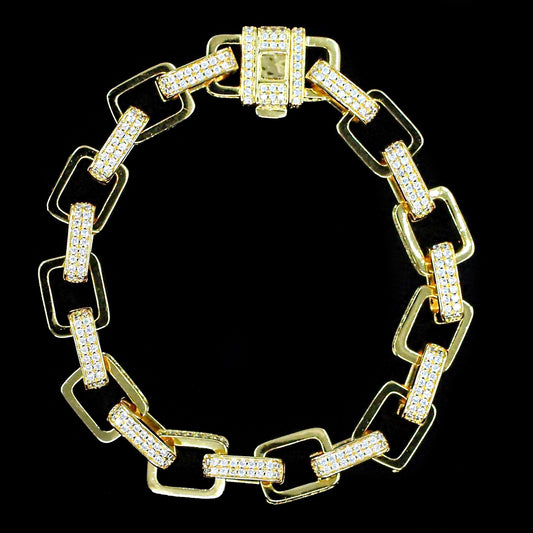 Gold Plated Iced Out Hermes Link Bracelet