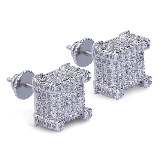 360 Fully Iced Out Cube Earrings