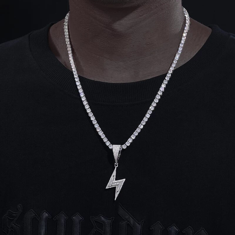 Silver Moissanite diamond Lightning pendant