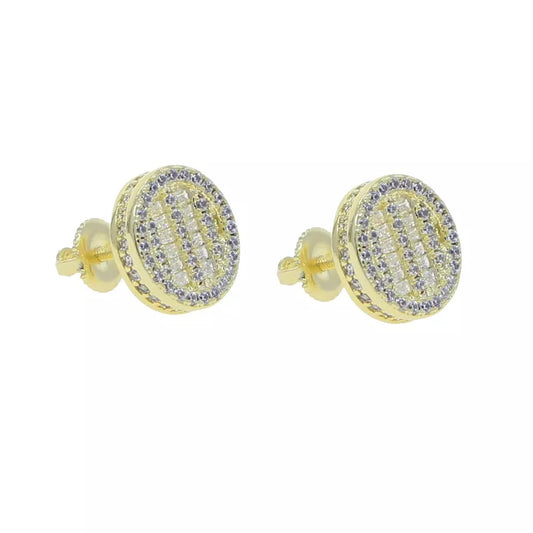 11mm Iced Out Round Gold Plated Earrings