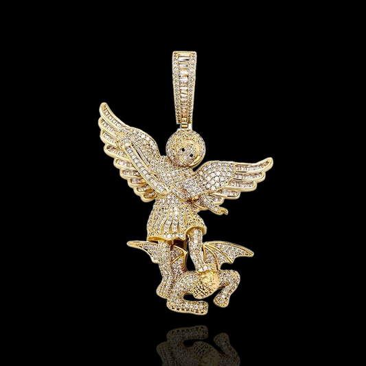 Gold Plated Archangel Defeats the Devil pendant