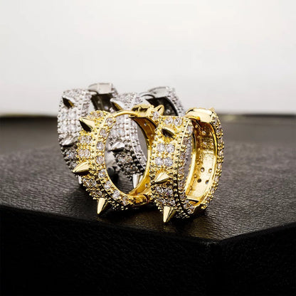 Gold Plated Iced out Spike Earrings