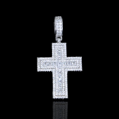 Cross pendant with princess cut diamonds