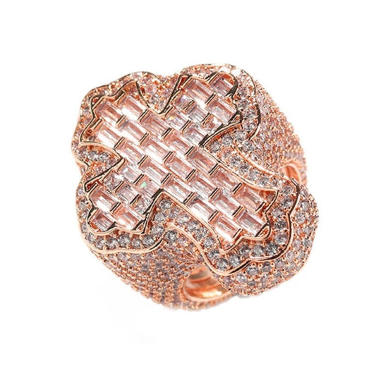 Rose Gold Plated | Baguette Diamanten Kruis Ring