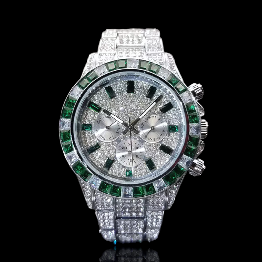 Iced Out Chronograph Watch | Emerald