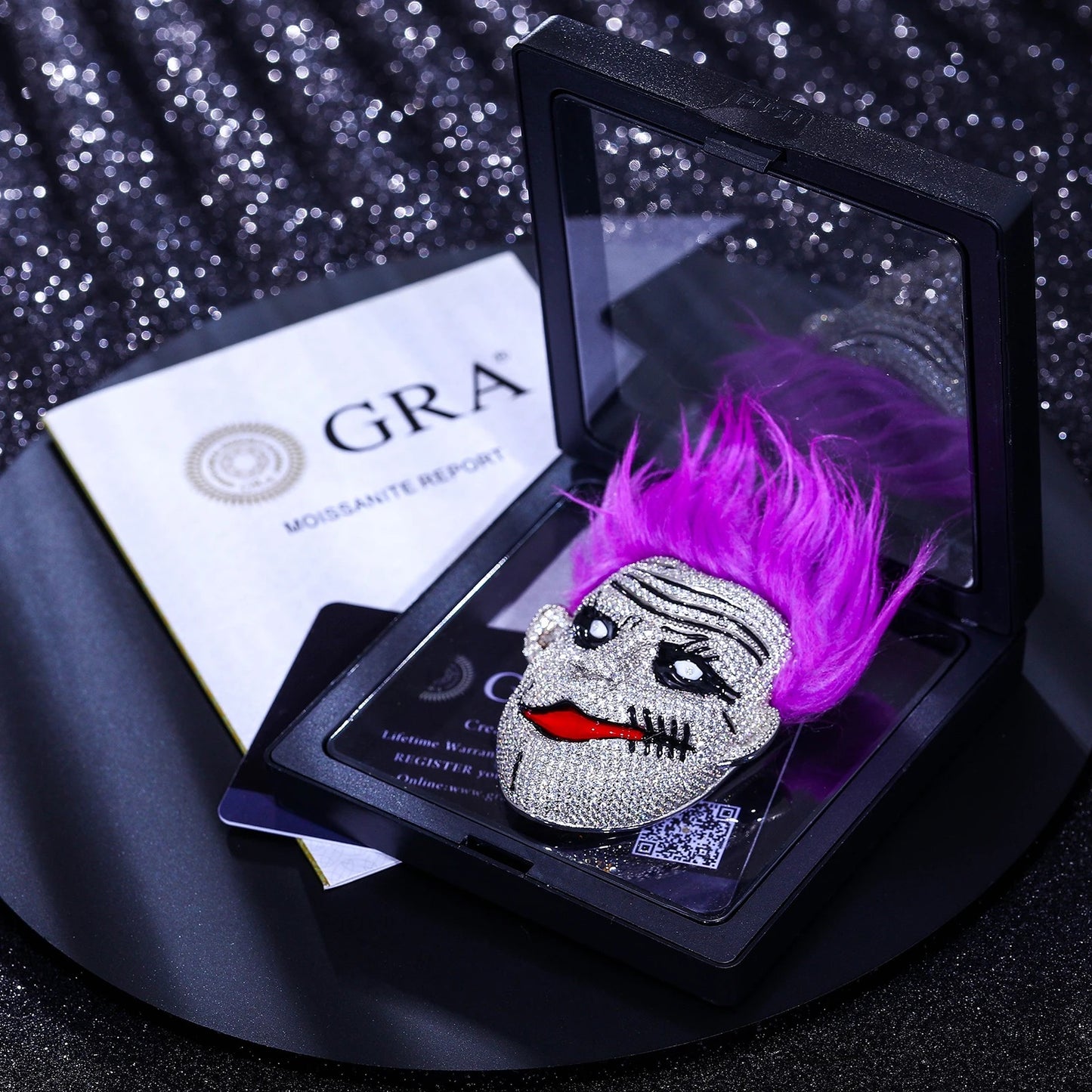 Joker face pendant with moissanite diamonds