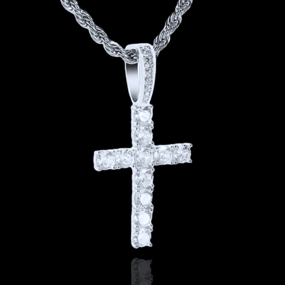 Silver Diamond Tennis Cross Pendant