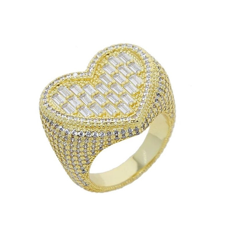 Gold Plated Baguette Diamond Heart Ring