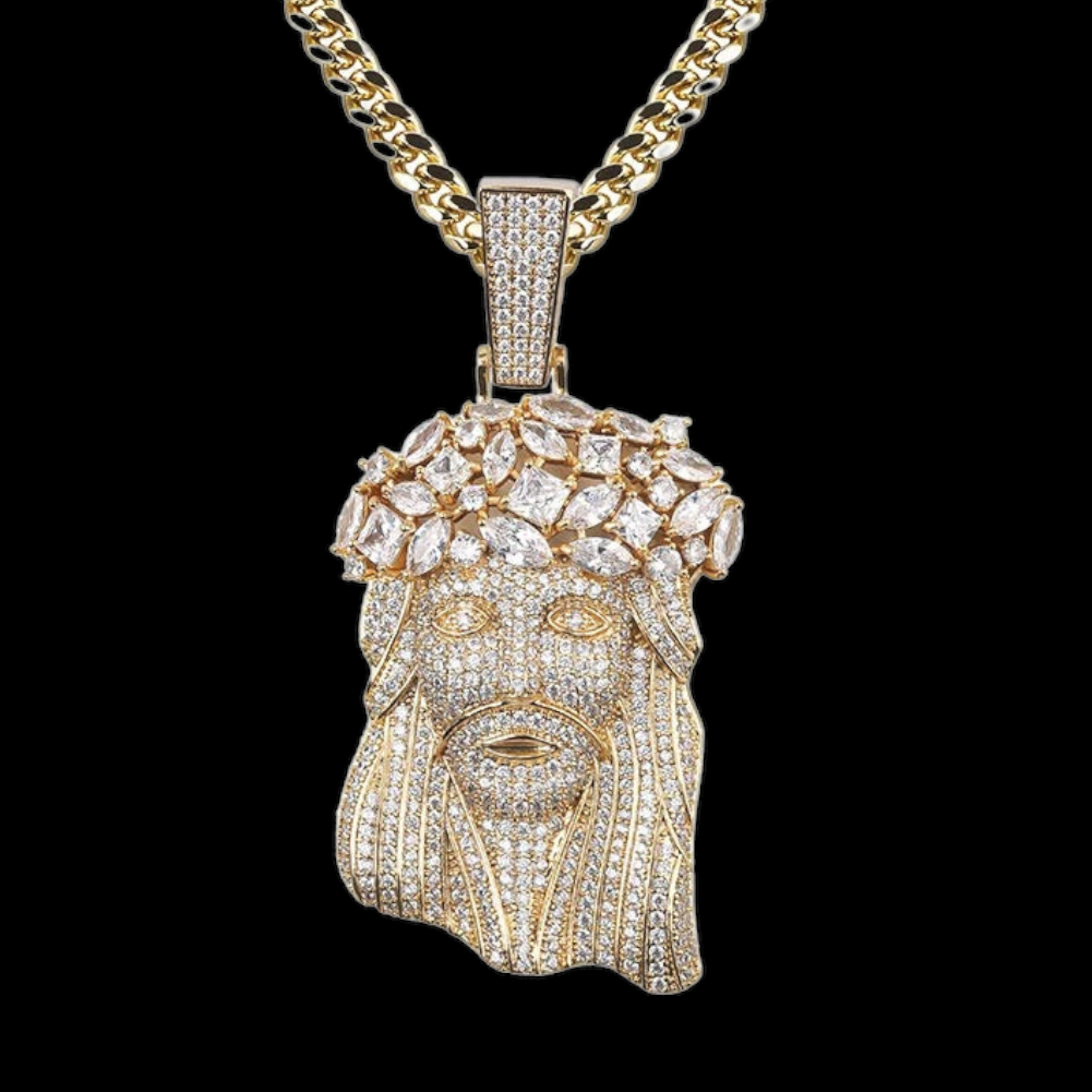 Gold Plated Jesus Pendant with large Diamonds