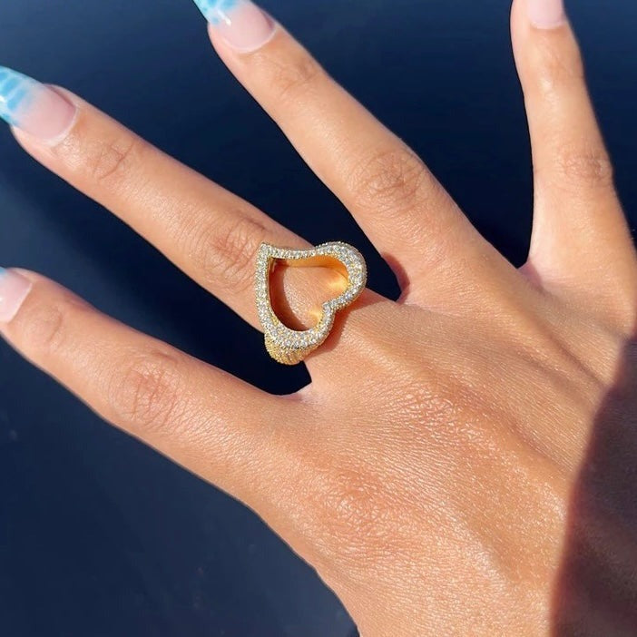 Gold Plated Open Diamond Heart Ring