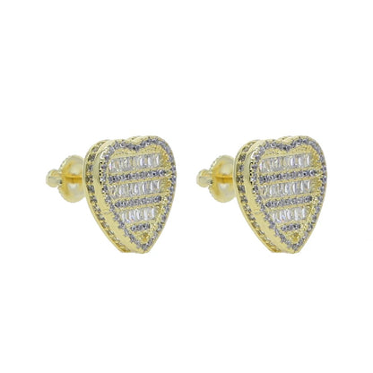 15mm Iced Out Gold Plated Heart Earrings