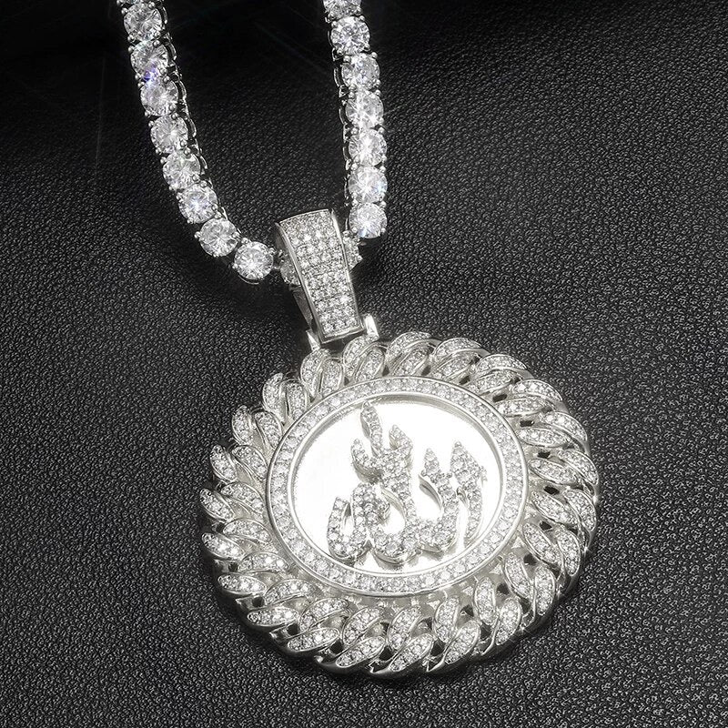 Silver Moissanite Diamonds Allah Cuban Medallion