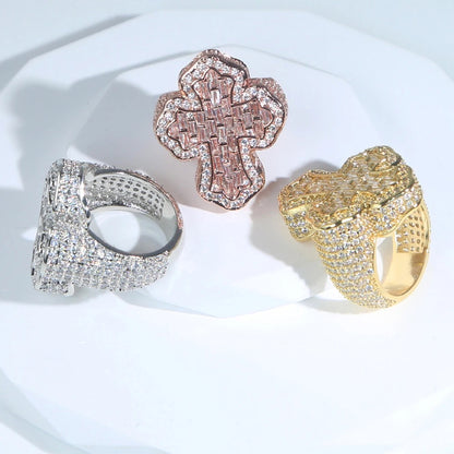 Rose Gold Plated | Baguette Diamond Cross Ring