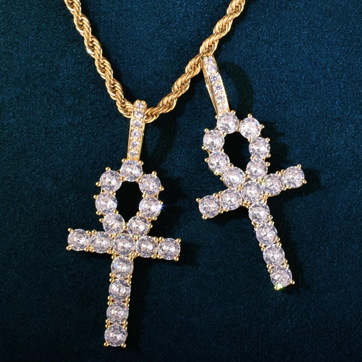 Gold Plated Diamond Ankh Cross Pendant
