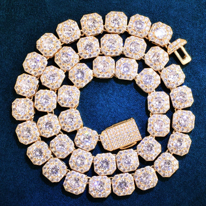 10mm Gold Plated Ultra Iced Out Clustered Tennis Chain