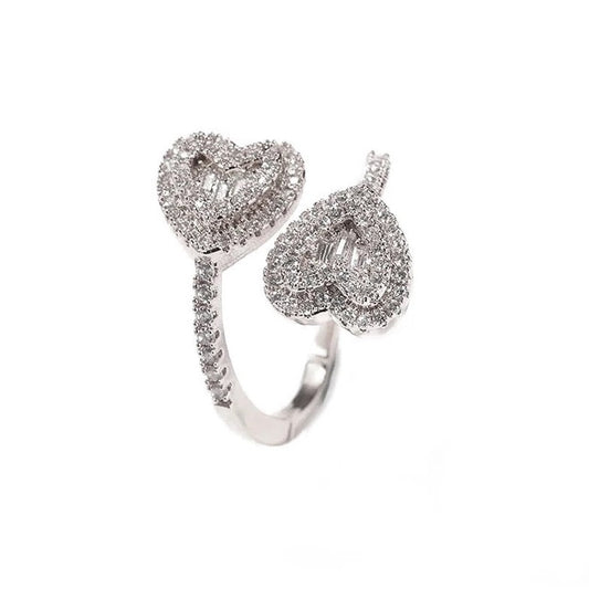 Two Sparkling Heart Ring