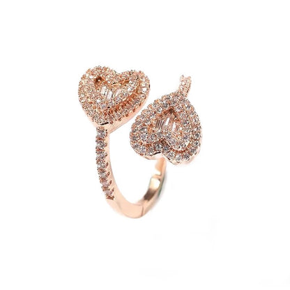 Rose Two Sparkling Hearts Ring