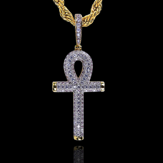 Fully Iced Out Gold Plated Ankh Cross Pendant