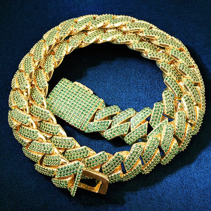 19mm Emerald Green Diamond Cuban Necklace